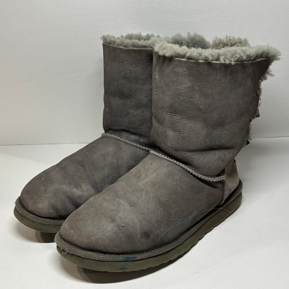 UGG Australia‎ Bailey Bow II Boots Women 9 Grey Sheepskin Suede 1002954